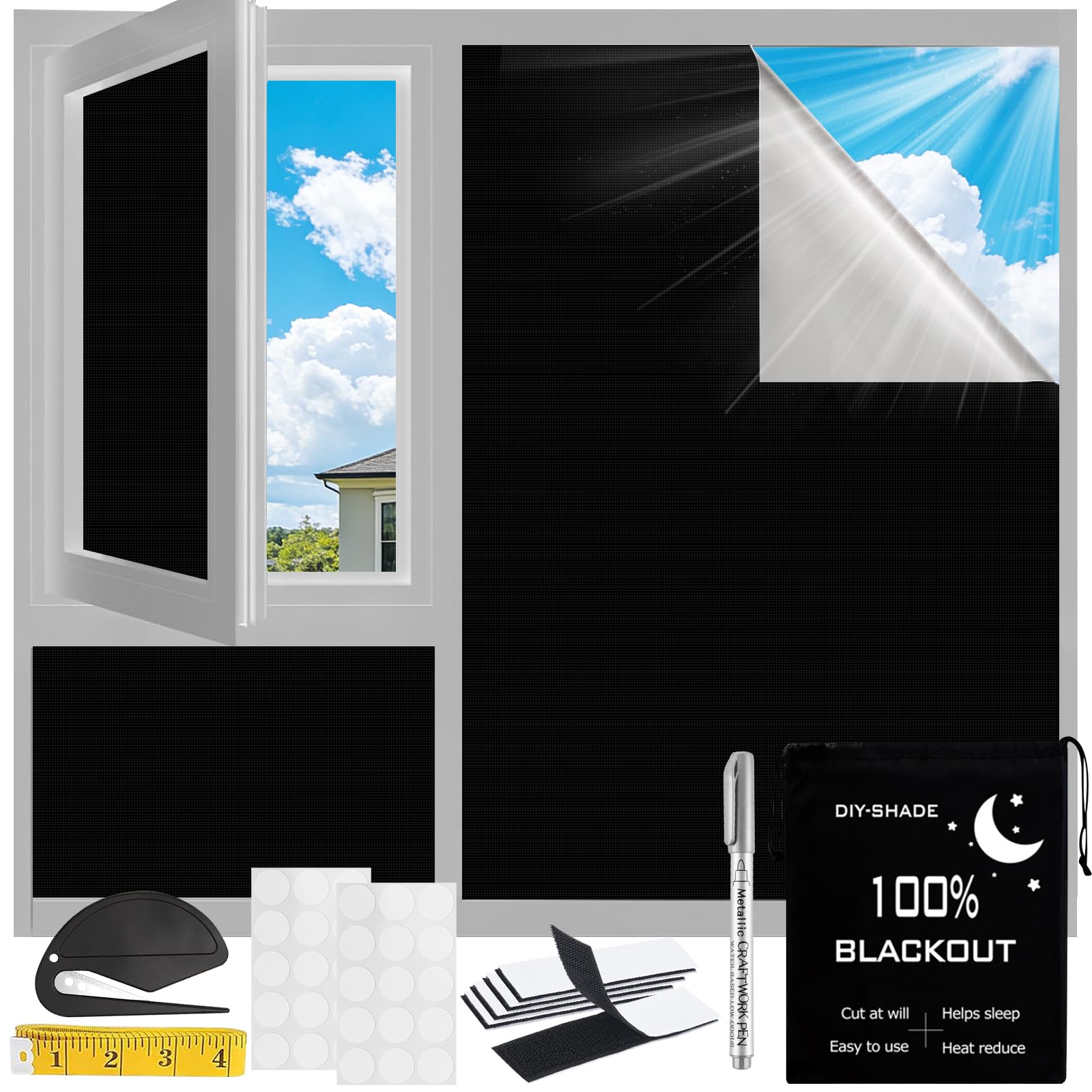 Tessuto Oscurante per Finestre, Tenda Senza Forare Da Tetto, Pellicola Oscurante per Finestre Protezione Solare e Termica, Nessuna Perforazione Tende Oscuranti– Ideale per Viaggi (200 x 145 cm)