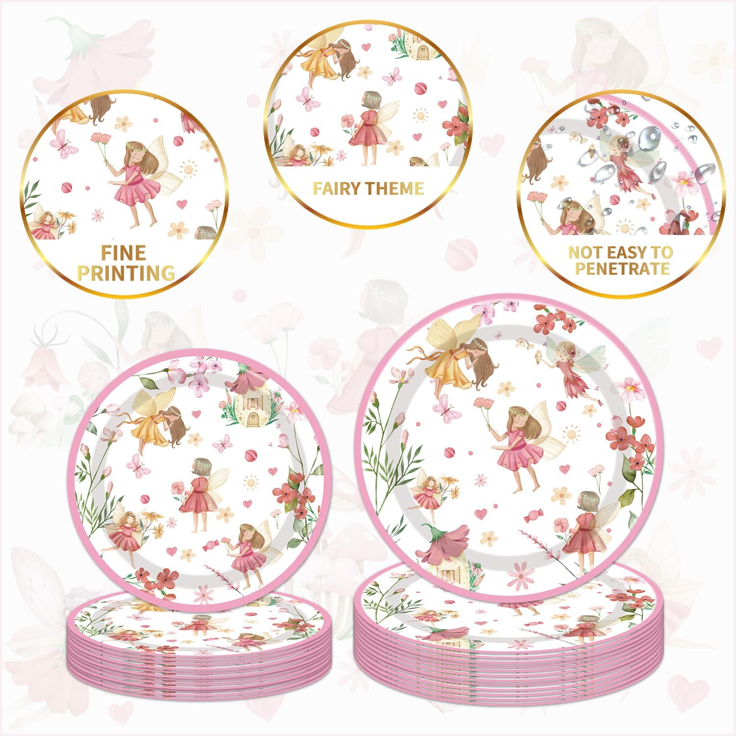 Fairy Birthday Party Supplies Tableware - 96PCS Butterfly Flower Fairies Plates and Napkins Birthday Decorations, Enchanted Forest Garden Party Tableware Set, Fairy Party Supplies Serve 24 Guests - Image 5