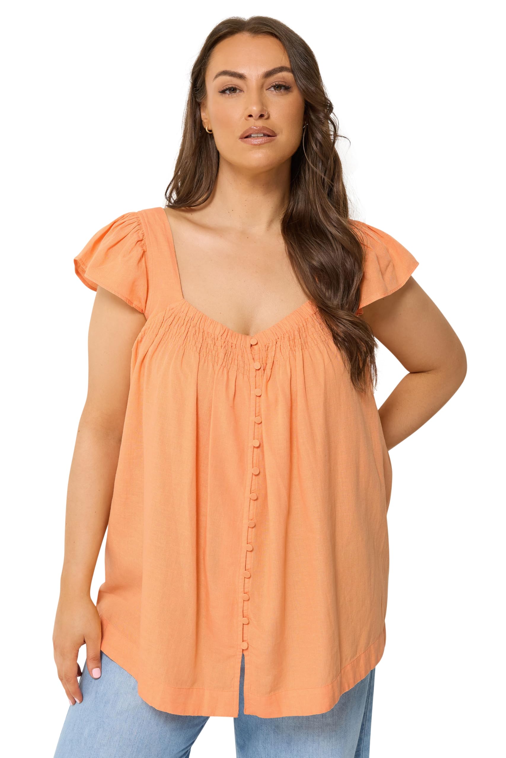 Yours Curve Orange Linen Cap Sleeve Top - Women's - Plus Size Curve
