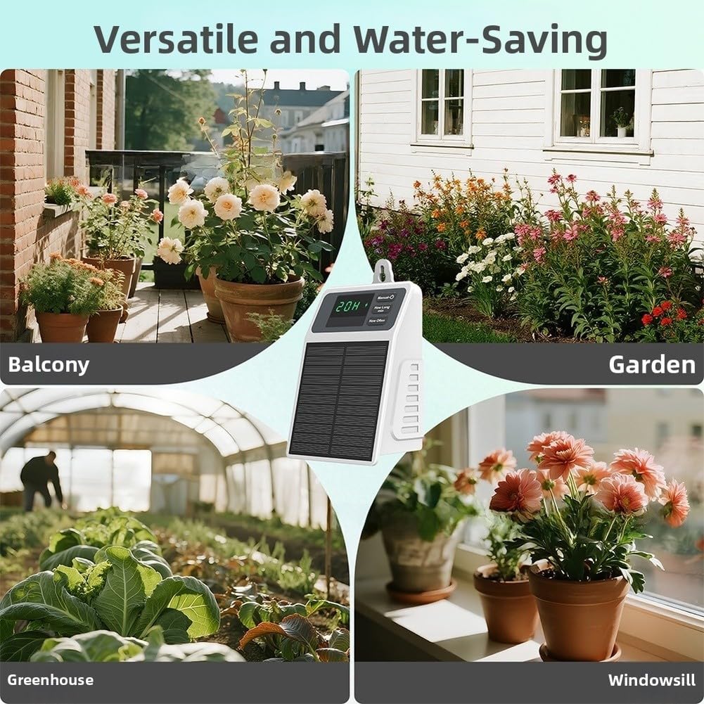Solarbetriebenes Bewässerungssystem, automatisches Tropfbewässerungsset für Garten, 2200 mAh USB-C wiederaufladbar mit 10 m Schlauch für Gewächshaus, Balkon, Pflanzenpflege