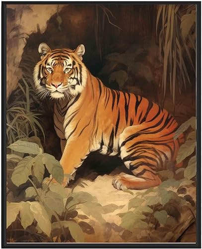 Póster vintage de tigre, póster artístico retro de animales para pared, naturaleza, decoración de pared, vida silvestre, inspiración vintage,