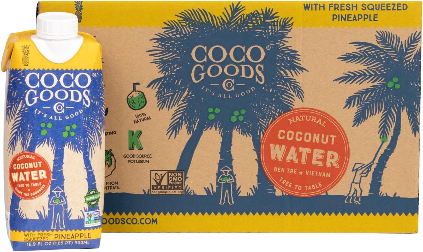 CocoGoods Co Single-Origin Natural Coconut Water with Fresh Pineapple Juice 16.9 fl. oz, 12 pack