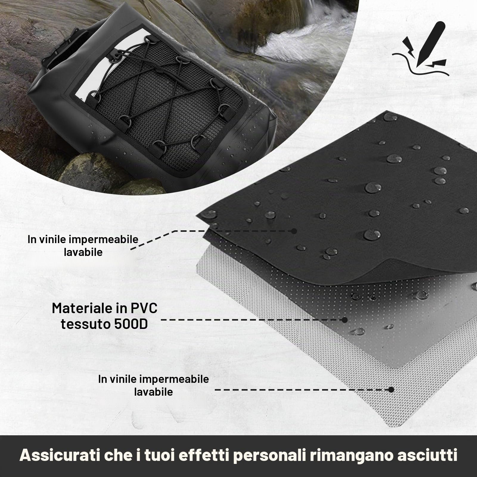 Zaino impermeabile da 30 litri, galleggiante, per kayak, con striscia riflettente superiore, per viaggi, spiaggia, escursionismo e campeggio, uomo/donna