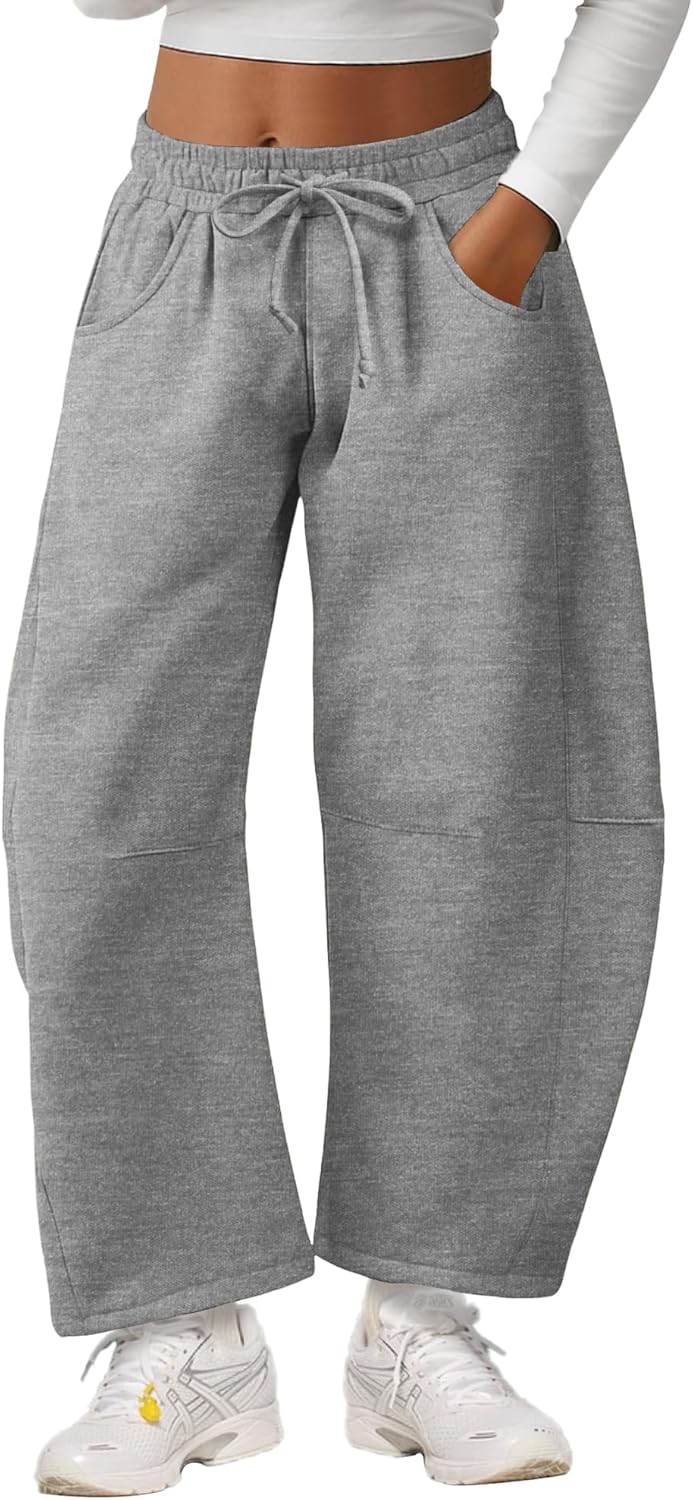 Barrel Sweatpants Women Casual Baggy Wide Leg Gym Trousers with Pockets Dark Grey L