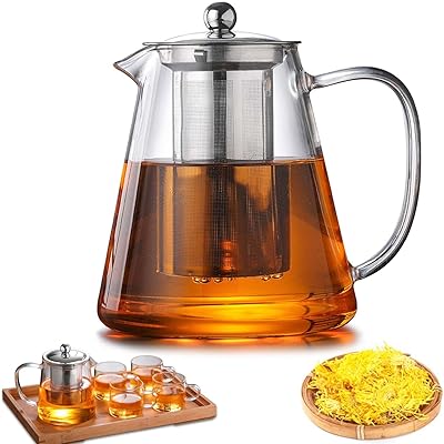 Théière En Verre Borosilicate Behogan 1,3 L - Avec Infuseur Inox, Résistante à La Chaleur, Passe Micro-ondes Et Lave-vaisselle