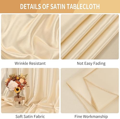 Miniatura 4 de FXKS Paquete de 10 manteles de satén de 90 pulgadas, color champán, redondo, sedoso, suave, lavable, mantel sedoso superpuesto para decoración de