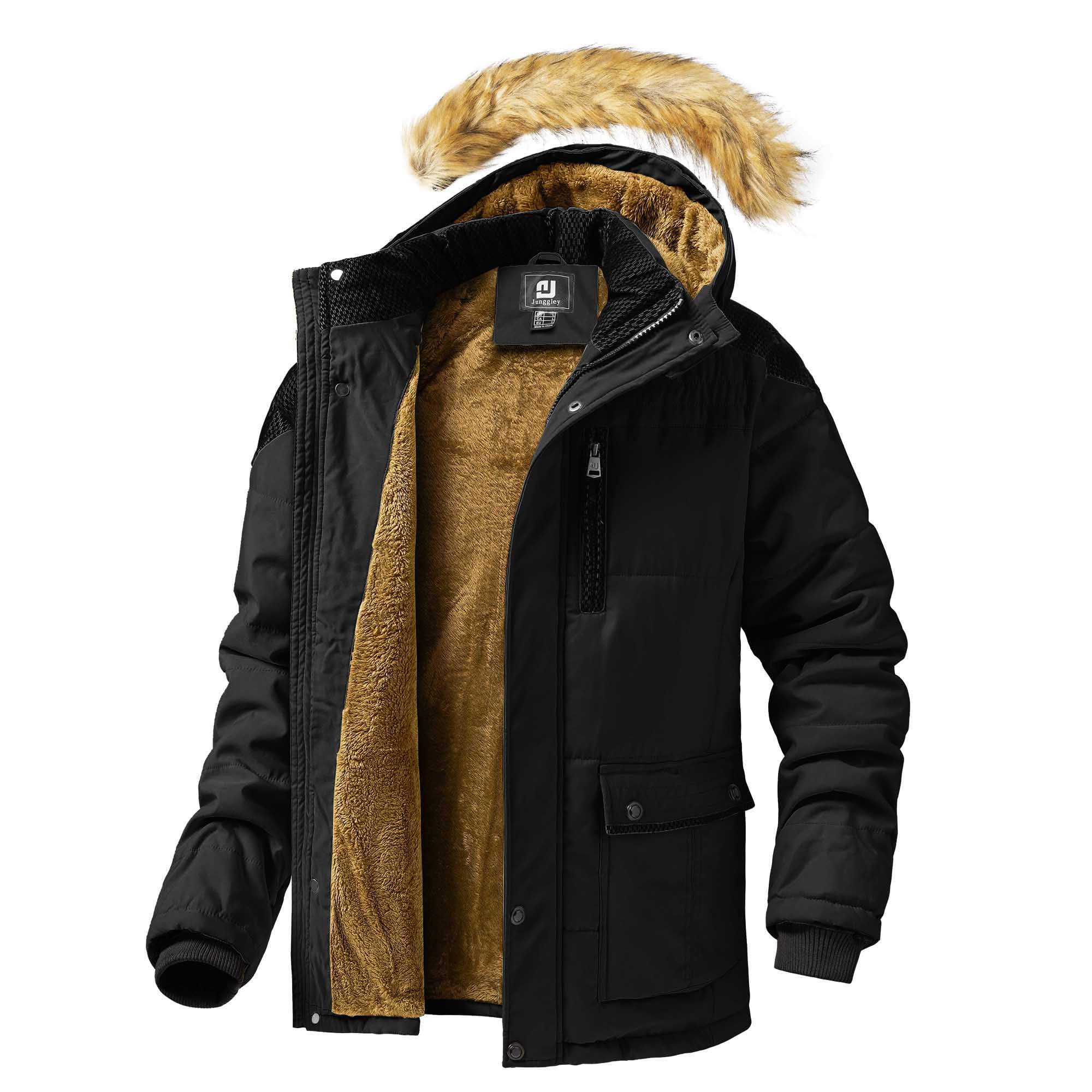 Mens Winter Jacket Mountain Windproof Hiking Hooded Warm Snow Coat Multi Pockets