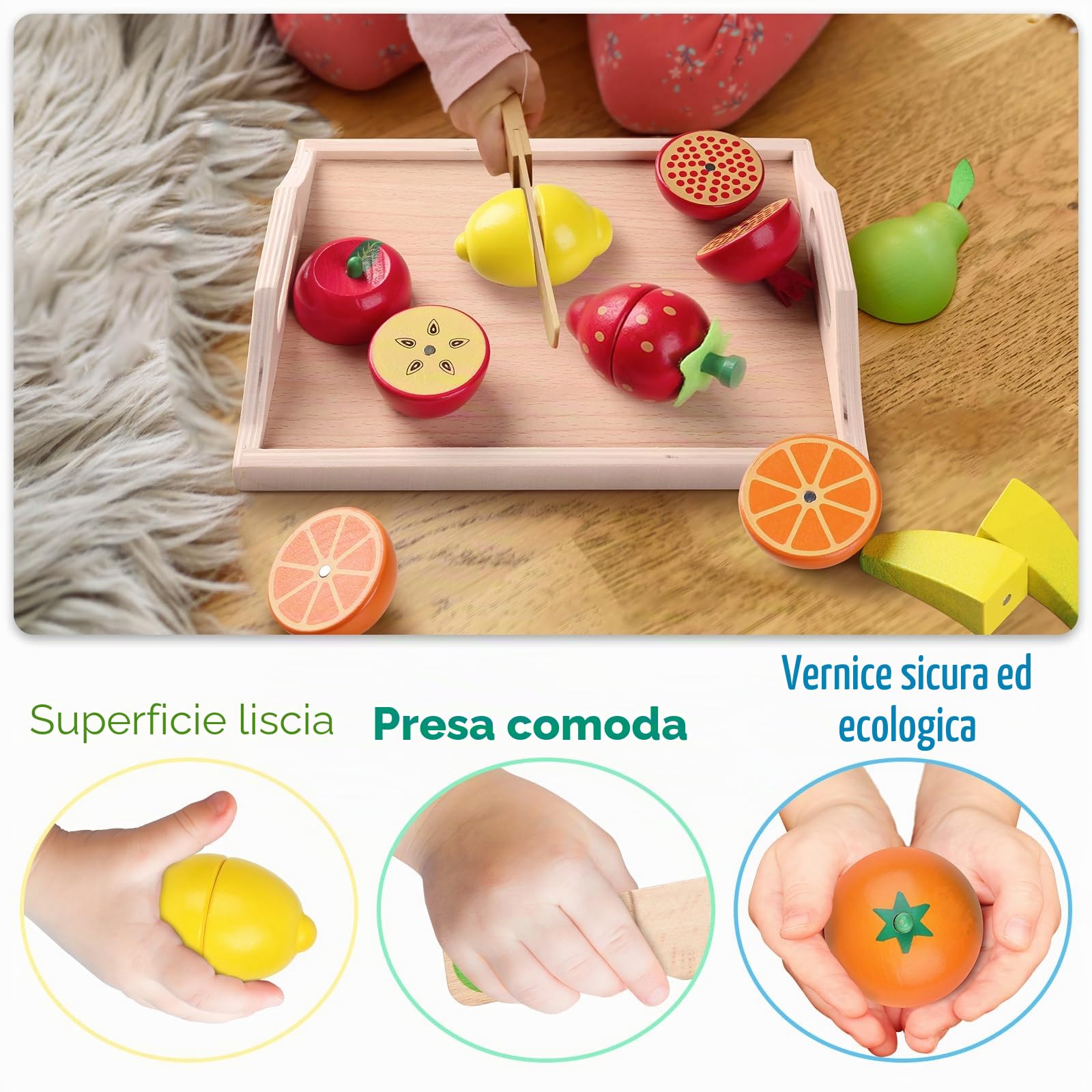 CARLORBO Giocattoli di Legno Finta Play Alimentare per Bambini da Cucina, Giochi di Ruolo Frutta e Verdura Giocattoli per 3 Anni Ragazzi e Ragazze