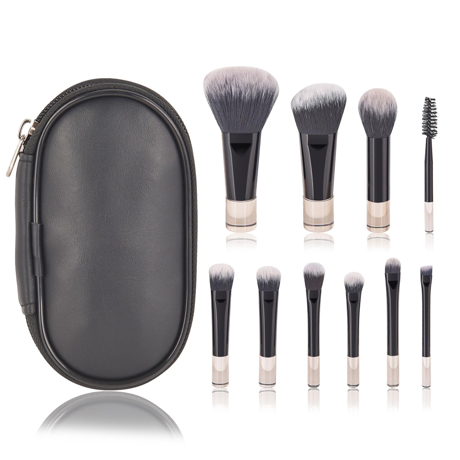 AWAVM Travel Makeup Brush Set,Makeup Brush Kit,10PCS travel makeup brush Set including Storage Bag,Pouch Portable Travel Size Makeup Brushes for Foundation Brush Blush Powder (black)