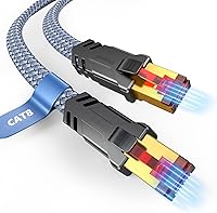 Vista 1 de Snowkids Cable Ethernet Cat 8 de 15 pies, señal fuerte, alta velocidad de 40 Gbps 2000 Mhz, cable de red con conector de Internet RJ45