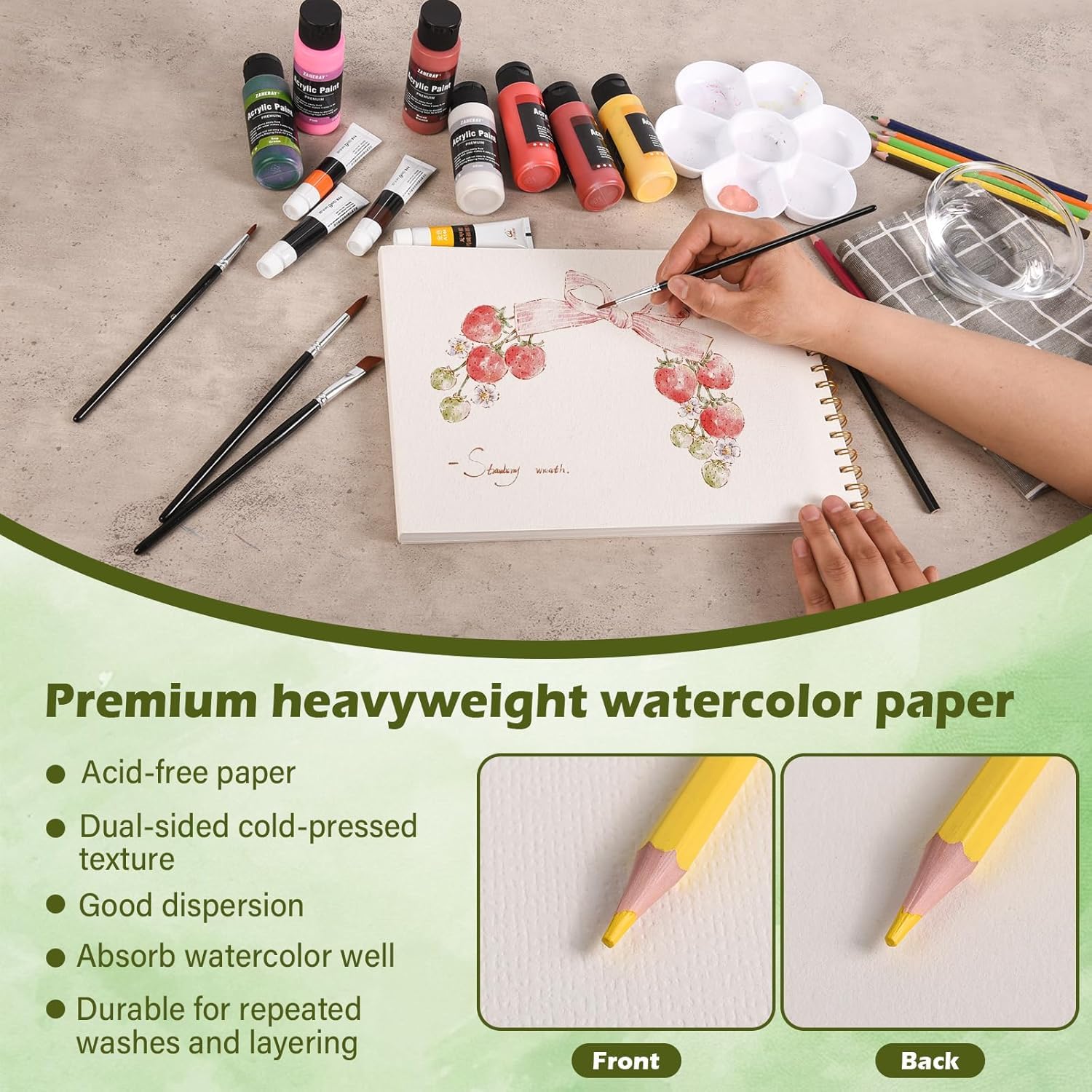 Bloc de papier aquarelle 20,3 x 27,9 cm (26 feuilles, 300 g), spirale – Relié avec déchirure – Carnet de croquis de qualité artistique – Papier aquarelle pour adultes et enfants – Croquis aquarelle et