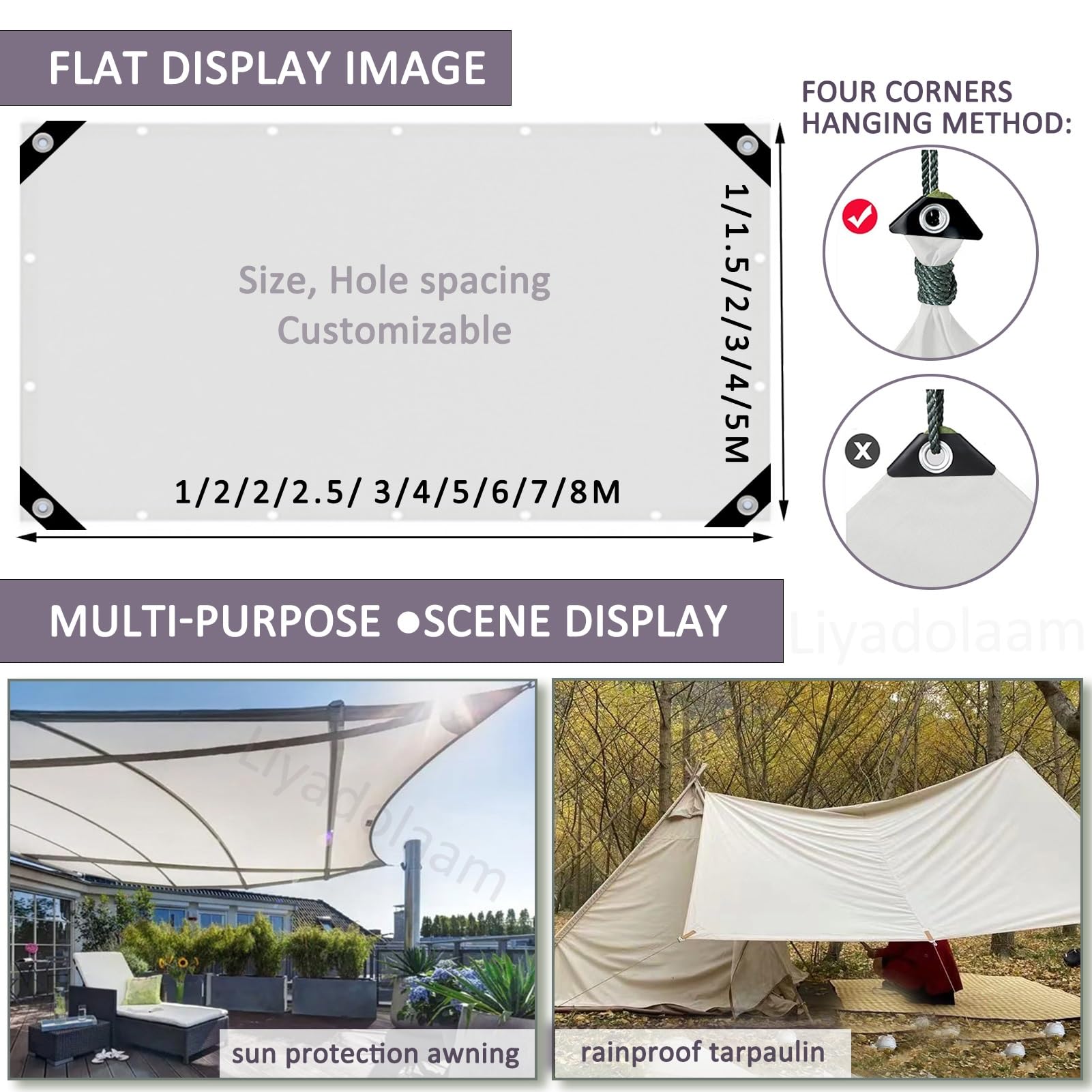 Bâche Robuste Imperméable Pour Camping, Caravane, Bateau, Voiture, Pique-nique, Meubles D'extérieur, Revêtement En Bois Avec œillets Solides, Tente