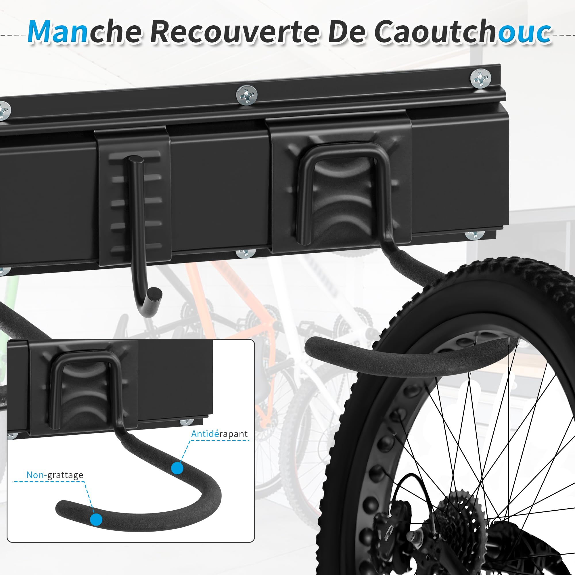 OUUTMEE Support Vélo Mural Vertical, Charge Max 150+ kg,5 Vélos + 3 Casques | Porte Vélo Mural Vertical en Acier au Carbone, Support Mural de Rangement de Vélos pour Garage,Fer Solide Antirouille