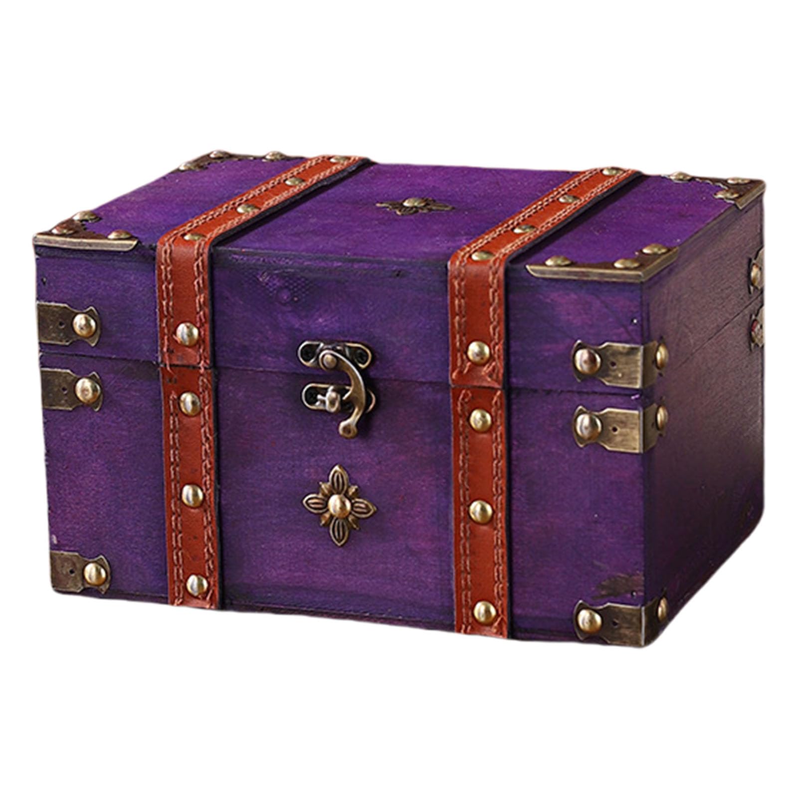 carotoe Wooden Treasure Chests Lockable Jewelry Storage Box Antique Styles Decorative Organizers for Home Bedroom Decors Antique Styles Storage Chest