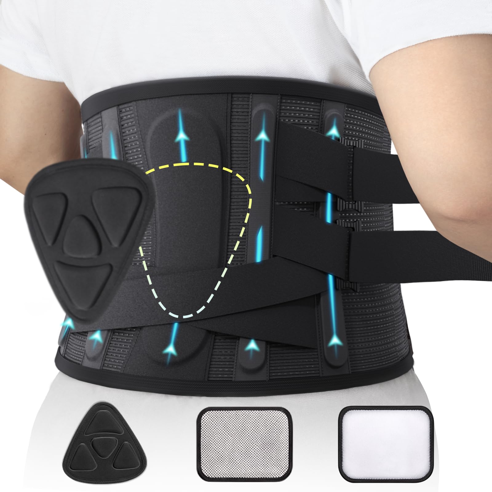 ZEAMO Back Brace for Men Lower Back Pain Relief, Adjustable Lumbar Support Belt with 3 kinds of replacement lumbar pads, Lower Waist Support for Herniated Disc, Sciatica, Scoliosis(Size: XL)