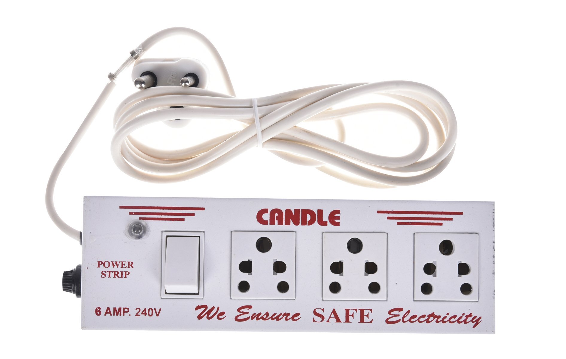 CANDLE POWER STRIP SURGE PROTECTOR MULTI OUTLETS 1 SWITCHE WITH 1 INDICATOR, 3 WORLD WIDE UNIVERSAL SOCKETS EXTENSION BOARD WITH 3 CORE COPPER WIRE HEAVY 3 PIN PLUG FOR PC,LAPTOP,PRINTER,TV,MUSIC SYSTEM AND ALL TYPE OF ELECTRONIC DEVICES SUMO 6AMP. 3+1 PACK OF 1