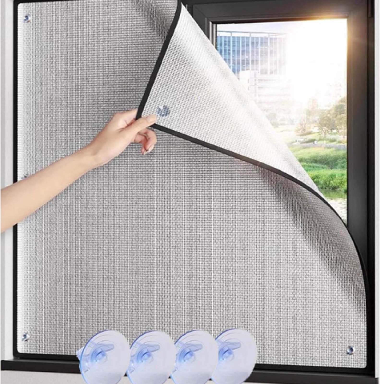 Loyuivor Grey Sun Protection Window Film,Aluminium Insulation Foil,With Suction Cup,100% Blackout Window Cover,Window Heat Reflector,For Home Office Garage Sunroom,Can Be Customized(,75X75cm/29.5X29.5in)