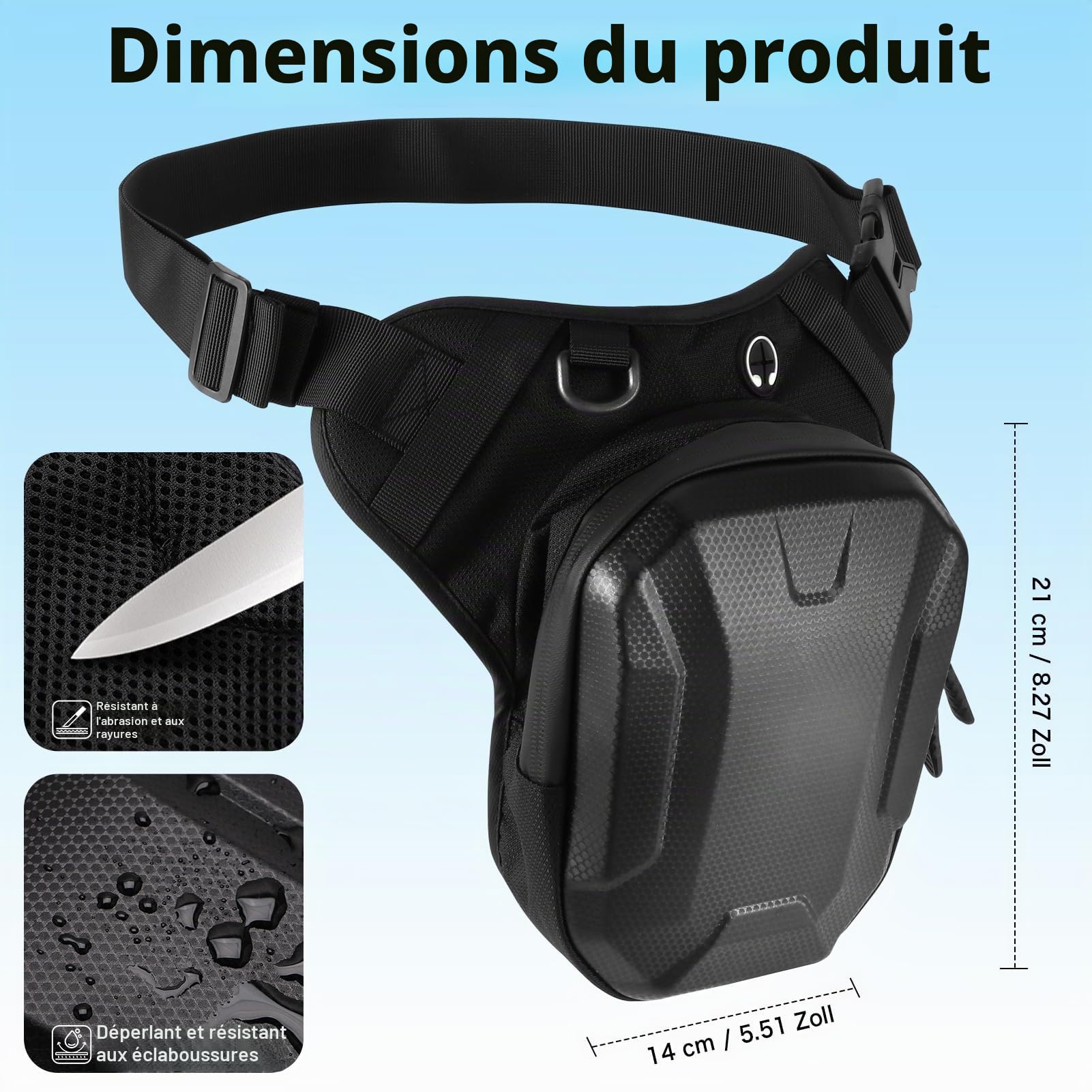 Sacoche de jambe pour moto, étanche en EVA rigide, sangle de jambe réglable et sac banane 2 en 1, prise casque, grande capacité, sac de sport pour cyclisme, randonnée, voyage