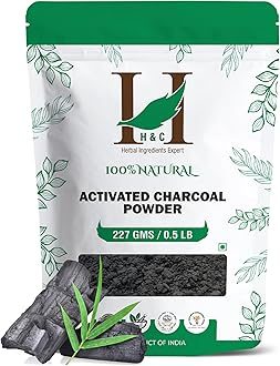 H&C Herbal Ingredients Expert Activated Charcoal Powder 227 gm / 0.5 lb |for Teeth Whitening & Face Mask | Supports Clear Skin by Removing Impurities & Excess Oil