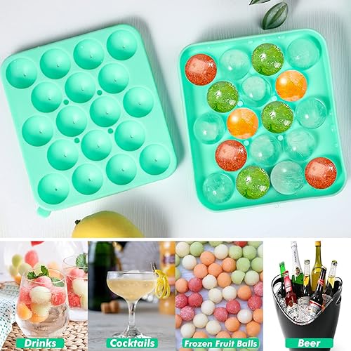 Miniatura 6 de Webake Paquete de 2 moldes redondos de silicona para cubitos de hielo, máquina de bolas de hielo de 1.1 pulgadas, bandeja circular de silicona de