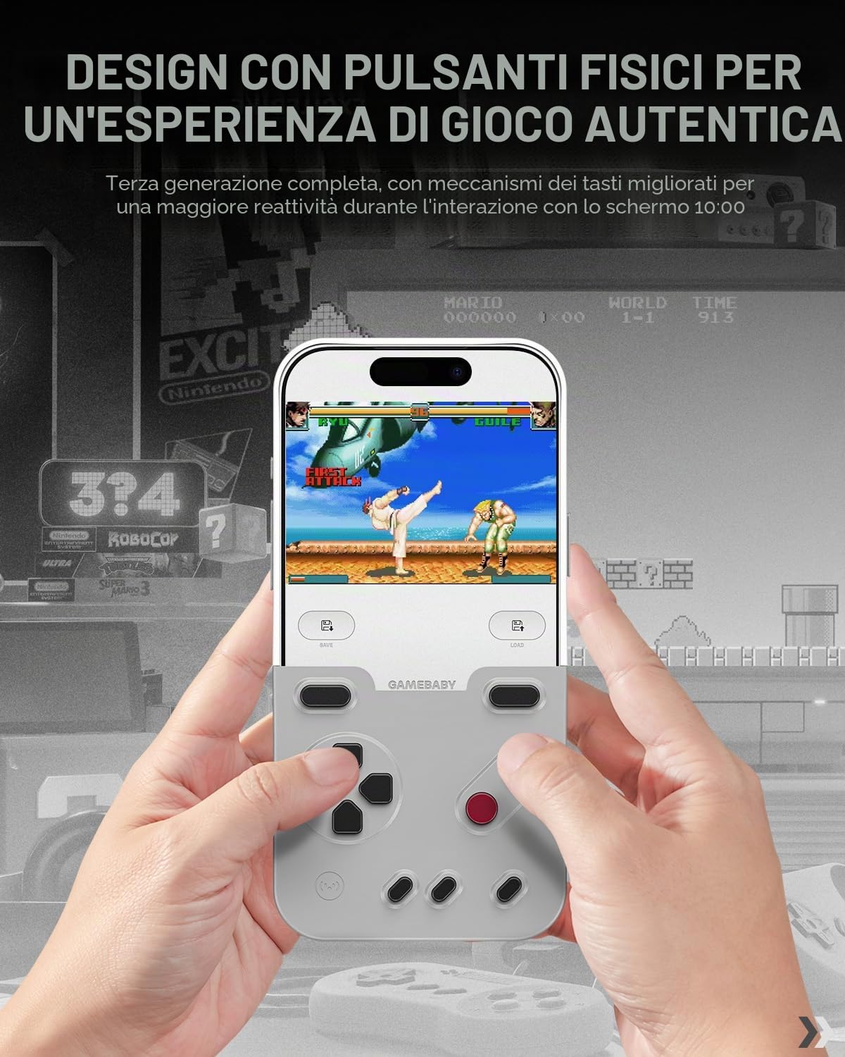 GAMEBABY Cover per iPhone 17 Pro Max, iPhone 17 Pro Max Case Game Controller, Innovativa Custodia per iPhone 17 Pro Max per GBA, GBC, NES Giochi Retrò, Grigio