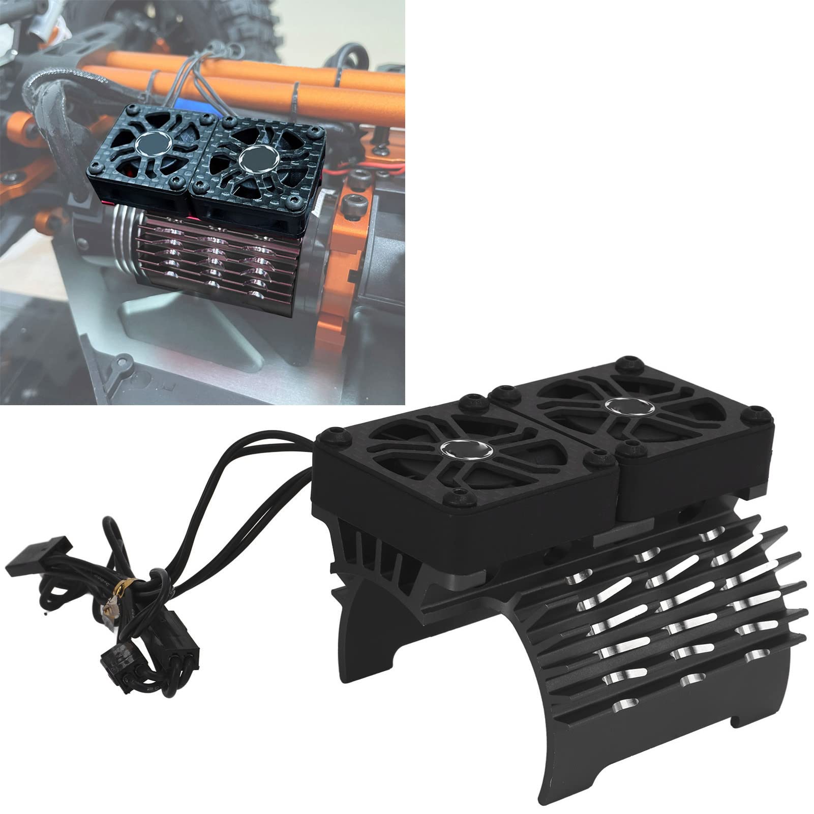 Dualer Lüftermotor, Motor, Kühlkörpermotor, Kühlgebläse, 8,4 V, 16000 U/min, Wärmeableitung [Platzhalter] mit Aluminiumlegierung und Kunststoff für 55 56 58 Mm Bürstenloser (Schwarz)