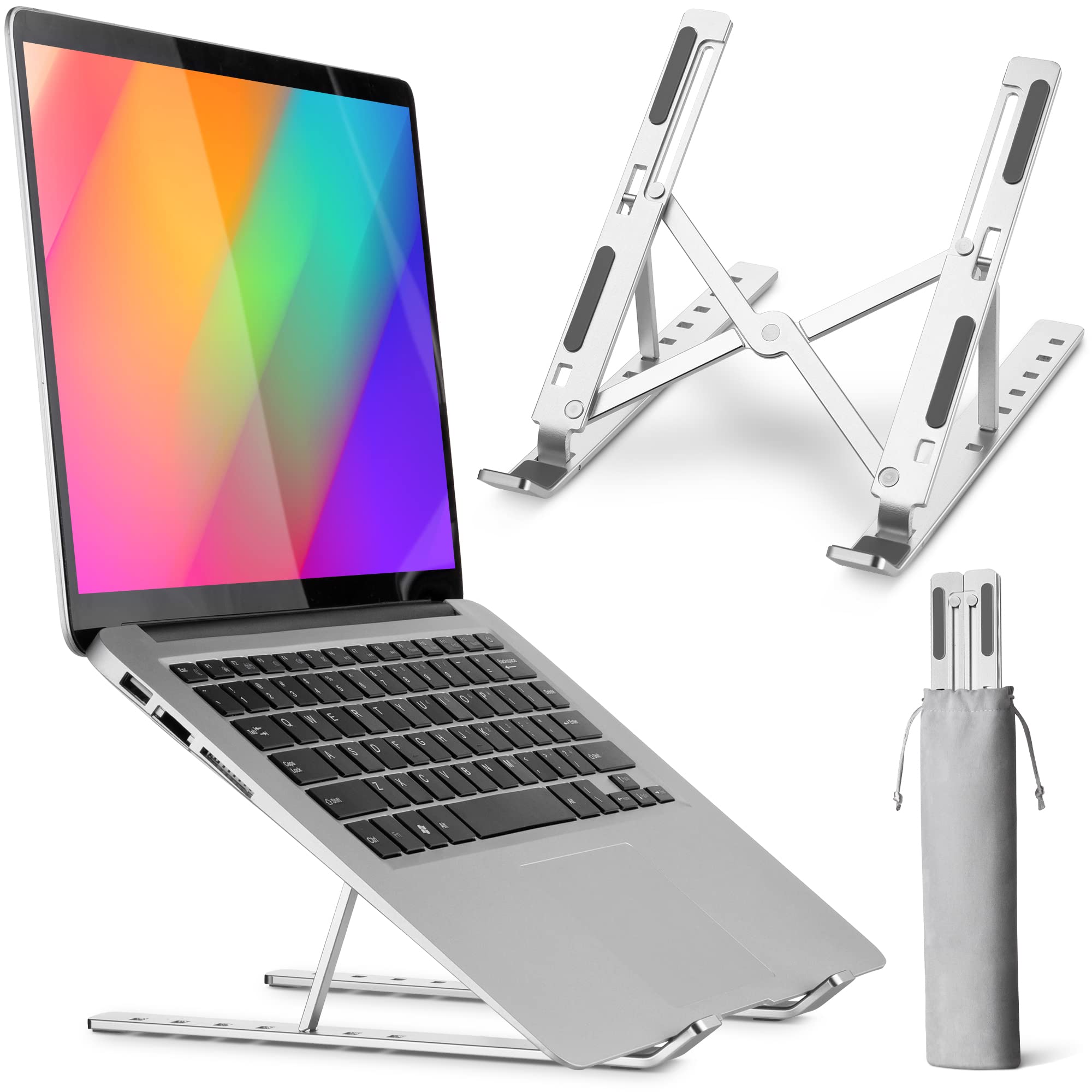 KapStrom Aluminum Laptop Stand in Silver, Ergonomic 7 Point Adjustable, Lightweight, Portable & Foldable Riser for Laptops and Notebooks 9-15.6 Inch (a USA Company)
