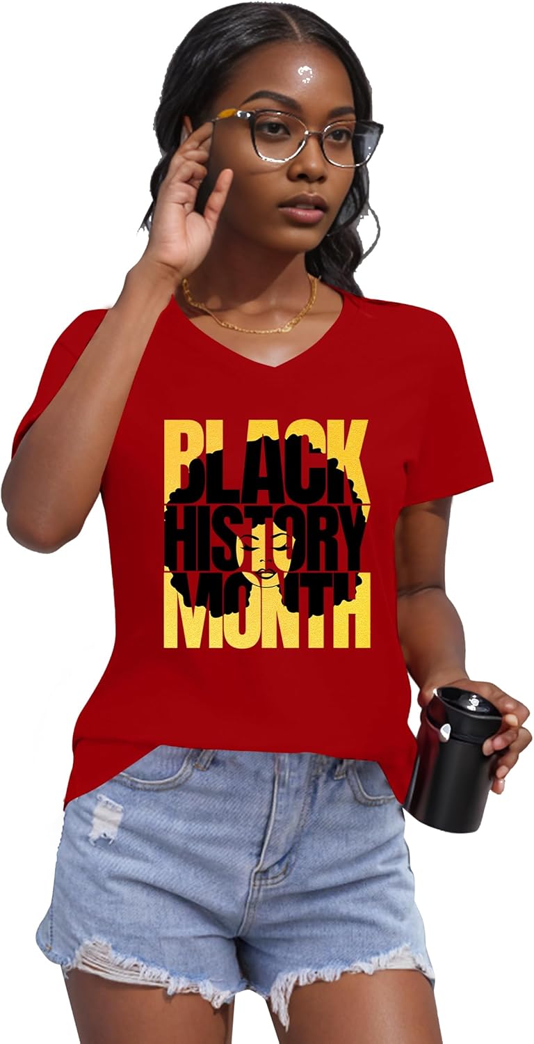 Black History Shirts for Women I Am Black History Month Shirt V Neck Graphic African American Short Sleeve Tee Tops - Image 2