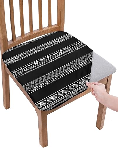 Savannan Juego de 6 fundas de asiento para silla de comedor, diseño geométrico de rayas bohemias, color negro, extraíbles para decoración de fiestas
