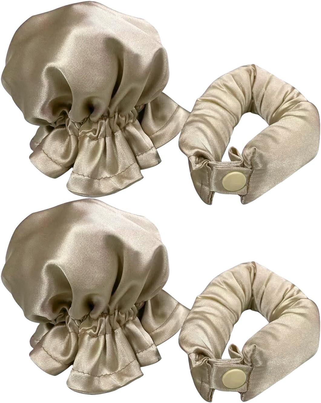 Satin Heatless Curler 2 Sets No Heat Bun Bons Heatless Curls Curling Rod Headband with Mini Bonnets for Overnight Sleeping Travel Roller Long Medium Hair Big Curls Waves (Beige)