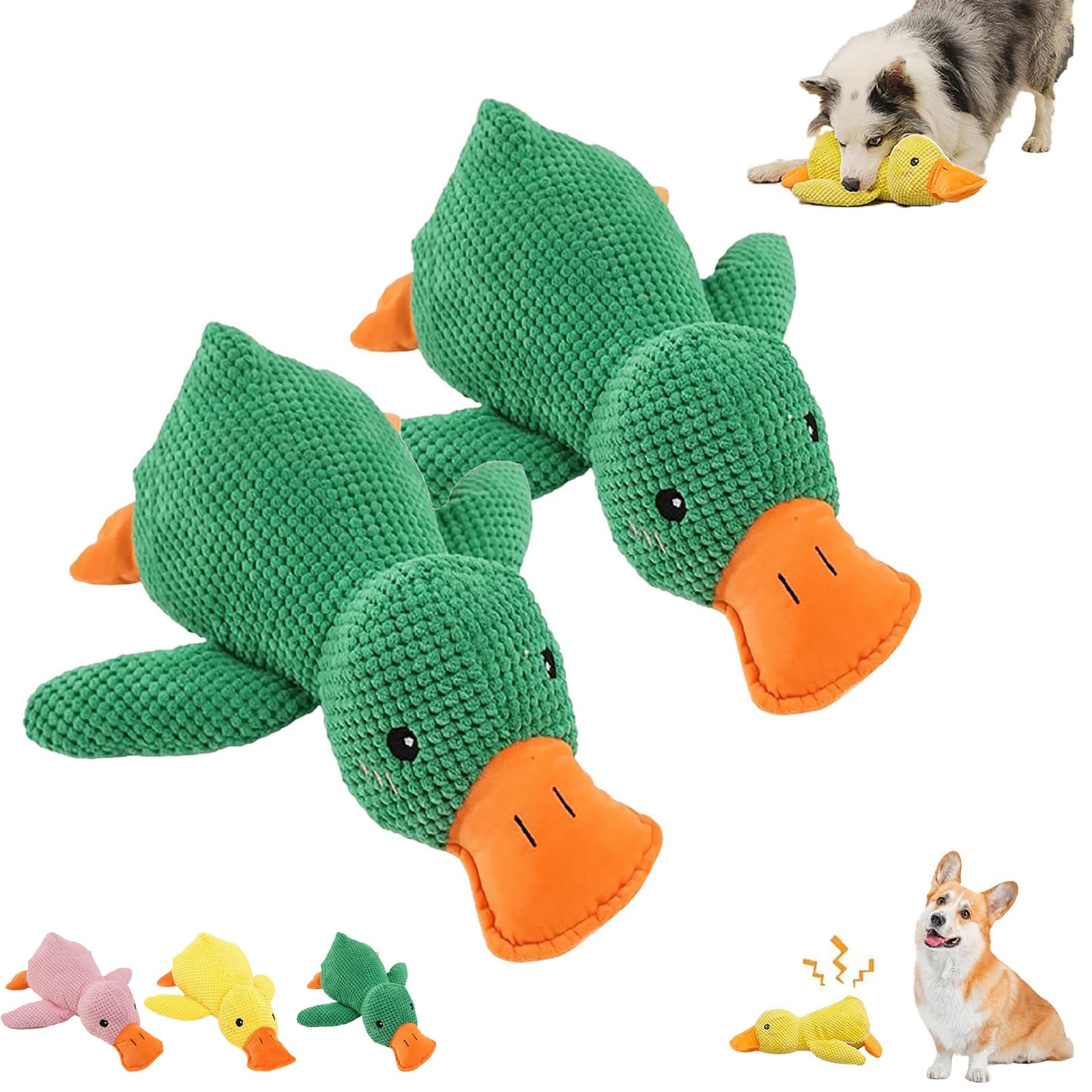Calming Duck Quack-Quack Duck Dog Toy,Interactive Dog Toys For Aggressive Chewers,Interactive Play, Firm, Soft, Crinkly, for Small to Large (Green+Green)
