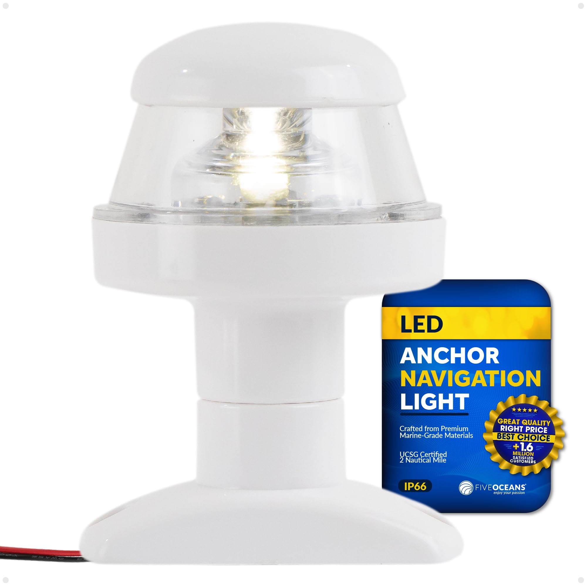 Five Oceans Anchor Light - 12V DC Stern Navigation Light, USCG 2NM Compliant, 3 1/4-Inch Fixed Mount for Pontoon, Fishing, Bass & Sport Boats - FO2312
