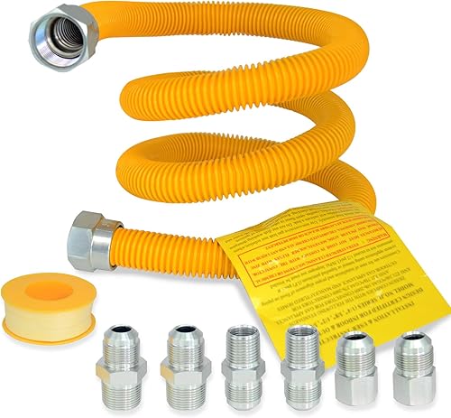 Miniatura 1 de Kit de conector de gas, manguera de gas para calentador de agua a gas, estufa, secadora, acero inoxidable de 48 pulgadas con revestimiento amarillo