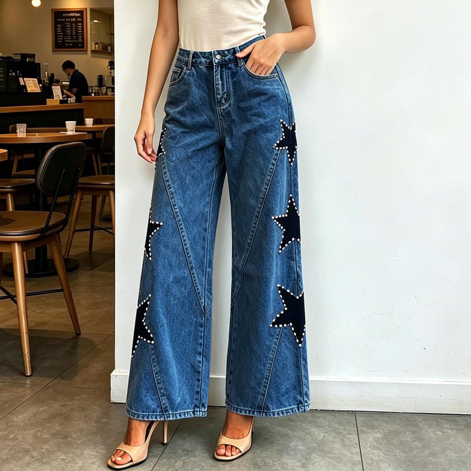 Lässige Jeans mit fünfzackigem Sternmuster, locker geschnitten und geradem Bein