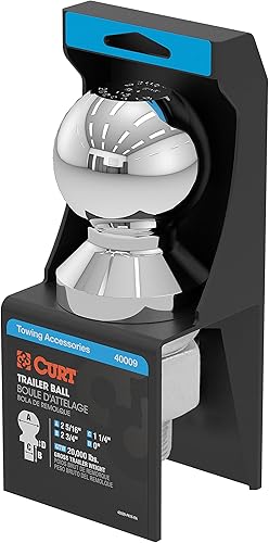 CURT 40009 Bola de enganche cromada para remolque, 20,000 libras, 2-5/16 pulgadas de diámetro, vástago de 1-1/4 x 2-3/4 pulgadas