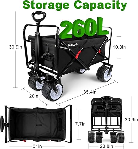 Miniatura 2 de BEAU JARDIN Carro de playa plegable plegable de 460 libras, resistente, plegable, carrito de comestibles para jardín, deportes, compras, al aire