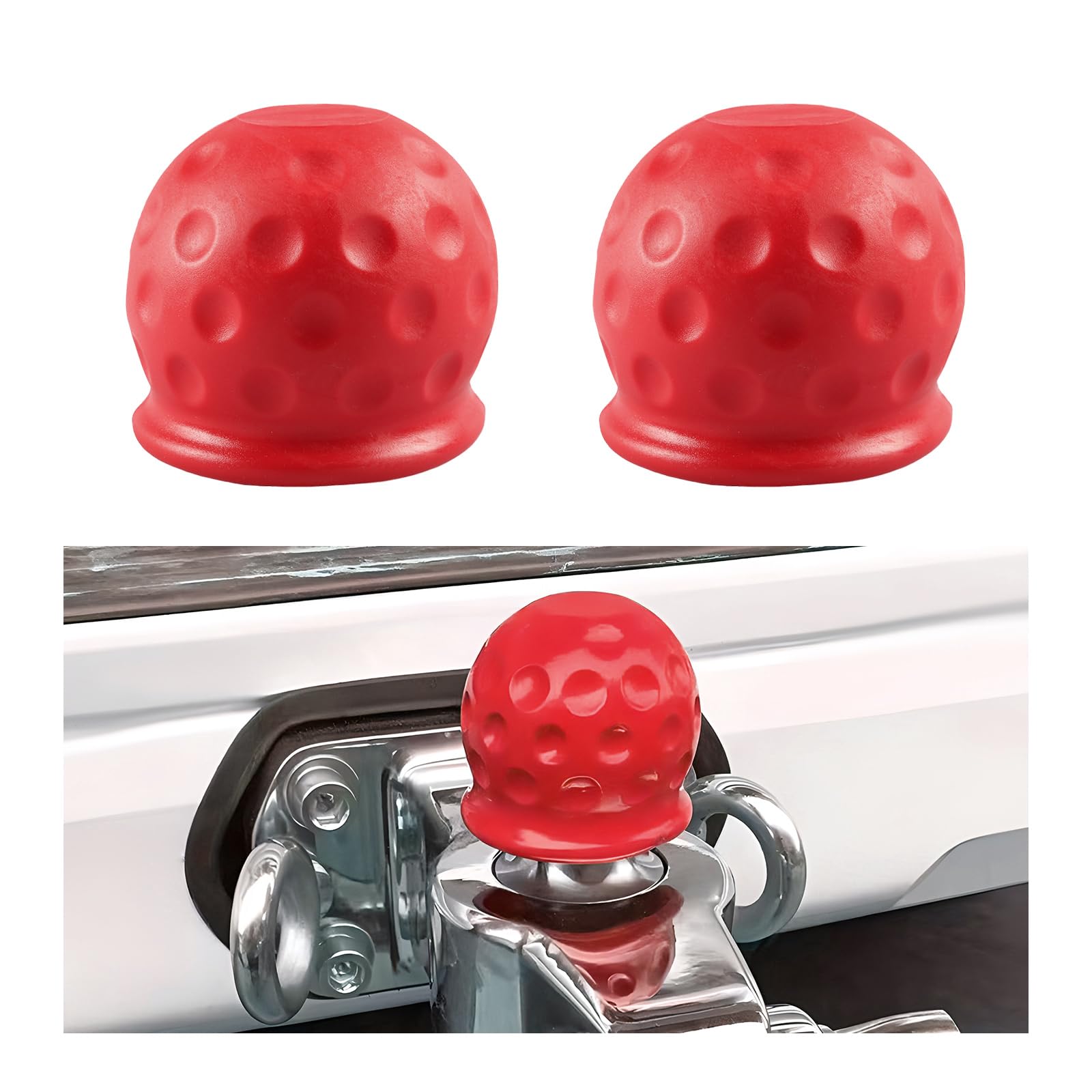 2 PCS Trailer Ball Cover, 2 Inch ID Waterproof Towing Hitch Ball Protector, Dustproof Tow Ball Sleeve Cap Replacement for RV/Truck/Boat, Universal Car Accessories (Red)