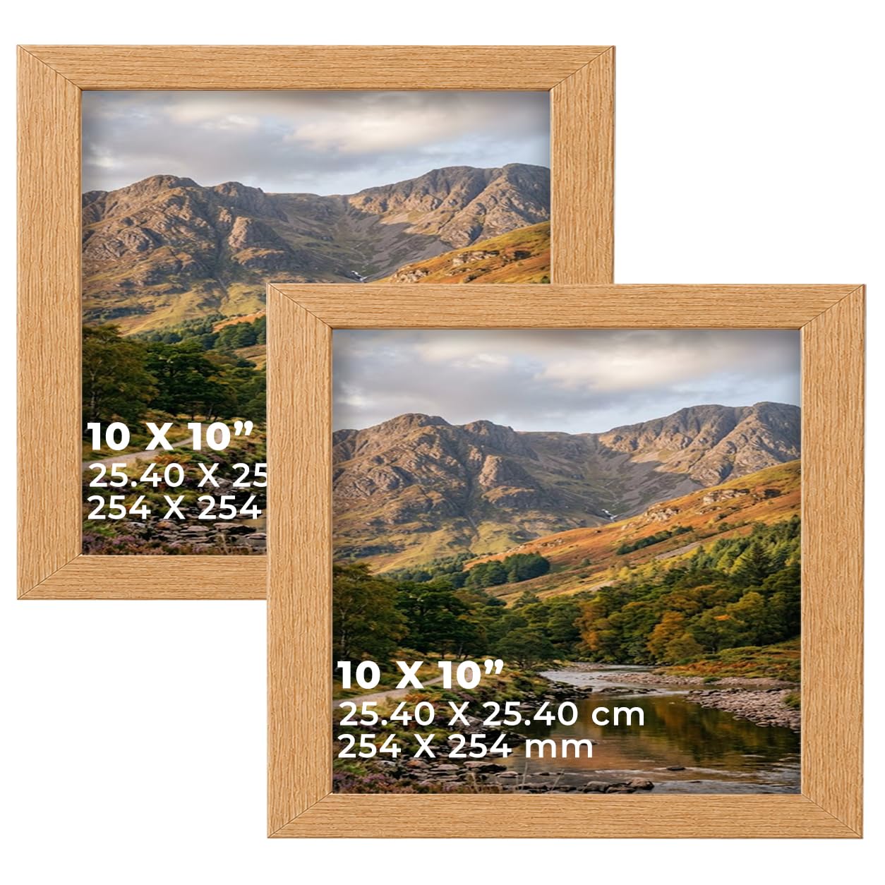 DECORO Oak 10X10 (25.40X25.40 CM) Pack of 2 Picture Frame with Plexiglass Front & Engineered Wood Construction, Wall Hanging Display for Photos, Posters, Prints & Artwork, Portrait or Landscape