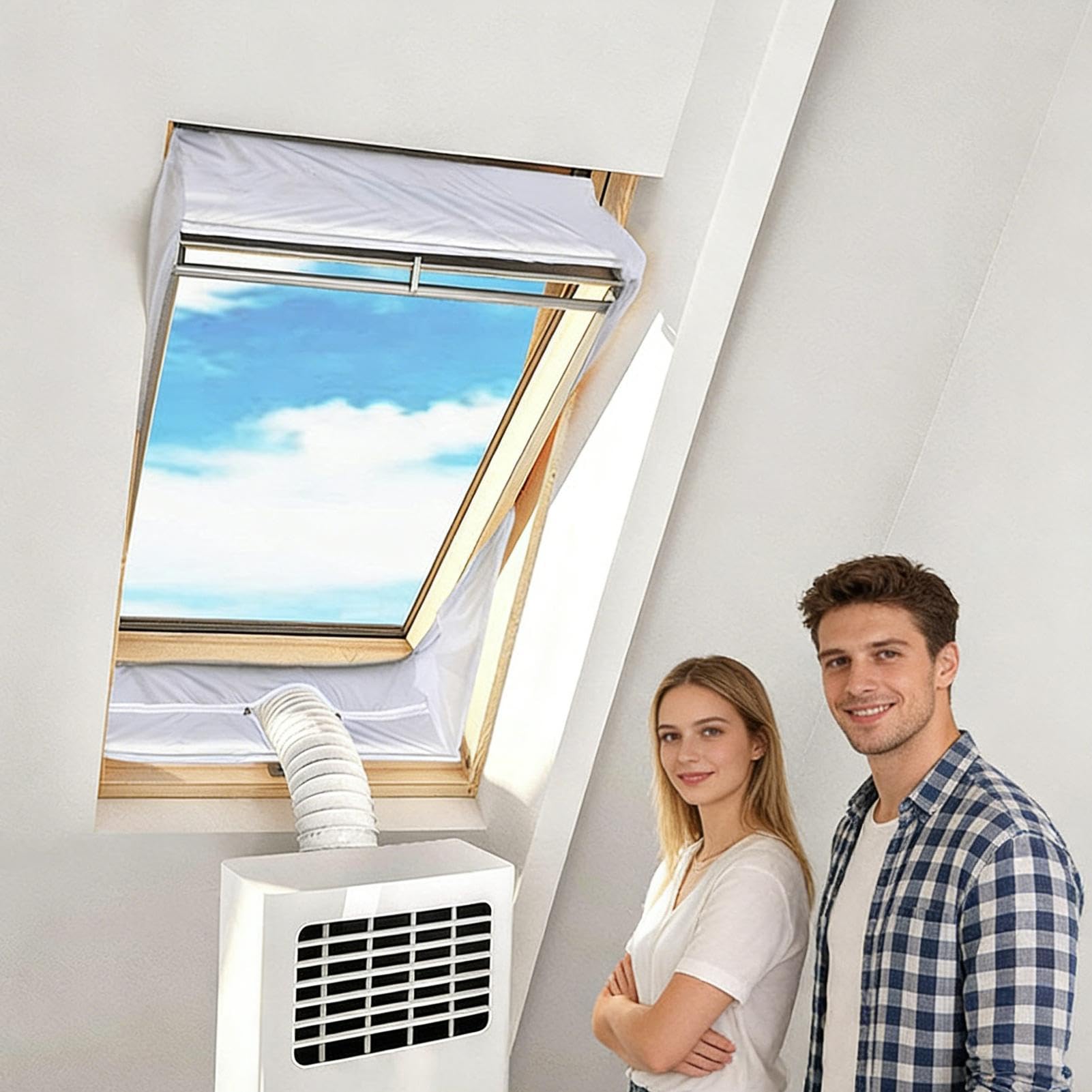 Fensterabdichtung für mobile Klimageräte – 1,9 m Länge, Klett- & Reißverschluss, Klimagerät Fensterabdichtungsset passend für Wohnung, Haus, Studentenwohnheim