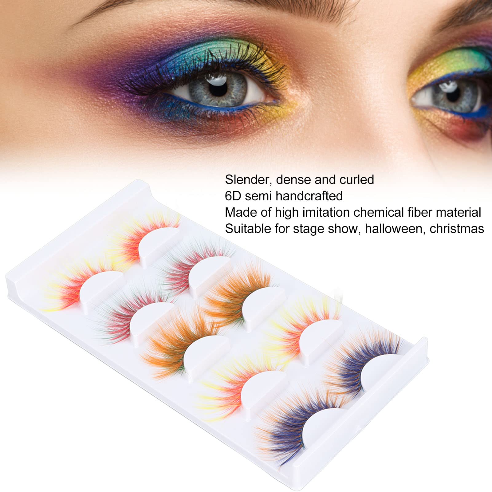 Fake Eyelashes, 5 works Colorful Eyelashes, 6D Gradient Long Curled Soft Colored False Eye Lashes, Red, Blue, Purple - Image 4