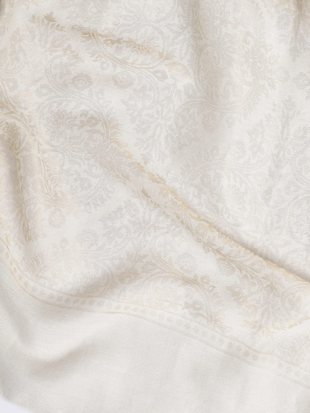 Pashtush Mens Twilight Collection, Jacquard Stole, With Metallic Thread Weave, Fine Wool - English Ivory 3