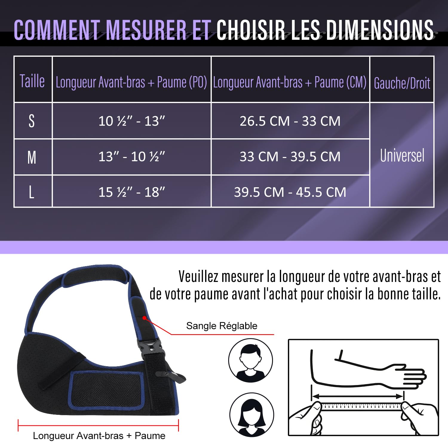 supregear Écharpe de Bras – Immobilisateur d’Épaule Confortable et Respirant pour Femmes et Hommes, Blessures à l’Épaule, Fracture, Luxation ou Entorse, Bras Gauche ou Droit, Noir + Bleu Foncé, S