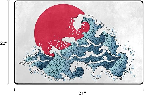 Miniatura 2 de Felpudo asiático japonés azul océano olas y sol, 31 x 20 pulgadas, decoración de entrada para interior y exterior