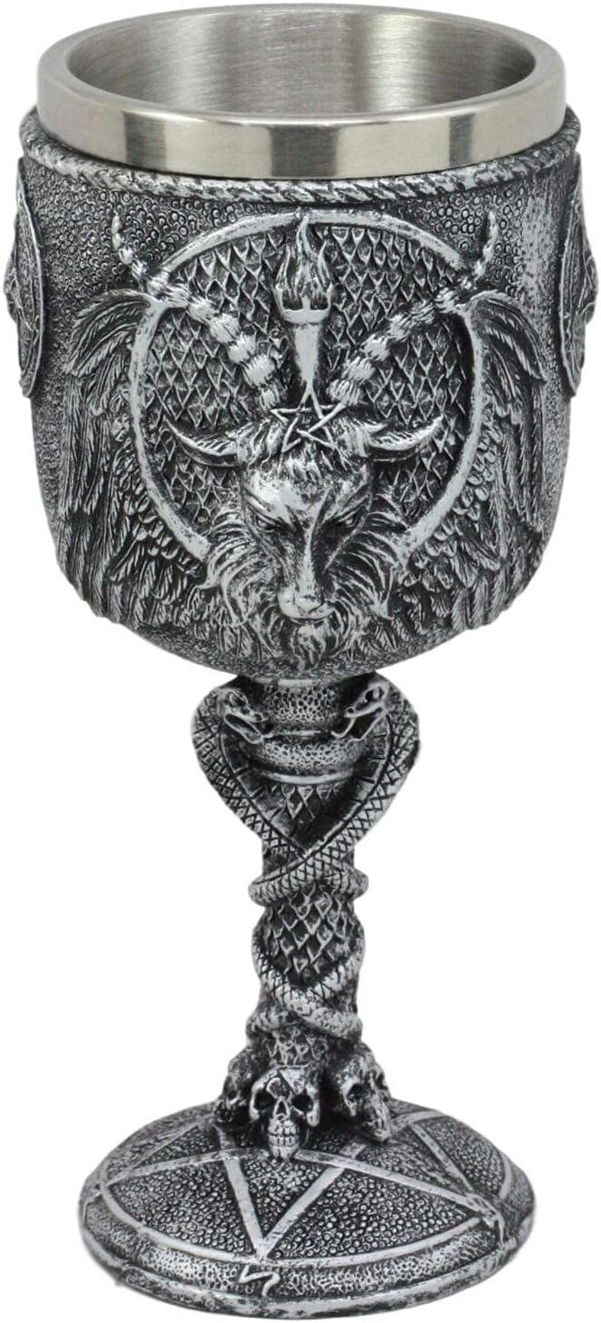 Ebros Gift Dark Occult Sabbatic Goat Baphomet Wine Goblet Drink Beverage Chalice Figurine Kitchen Hosting Decor Accessory Of Baphomets Goat of Mendes Knights Of Templar