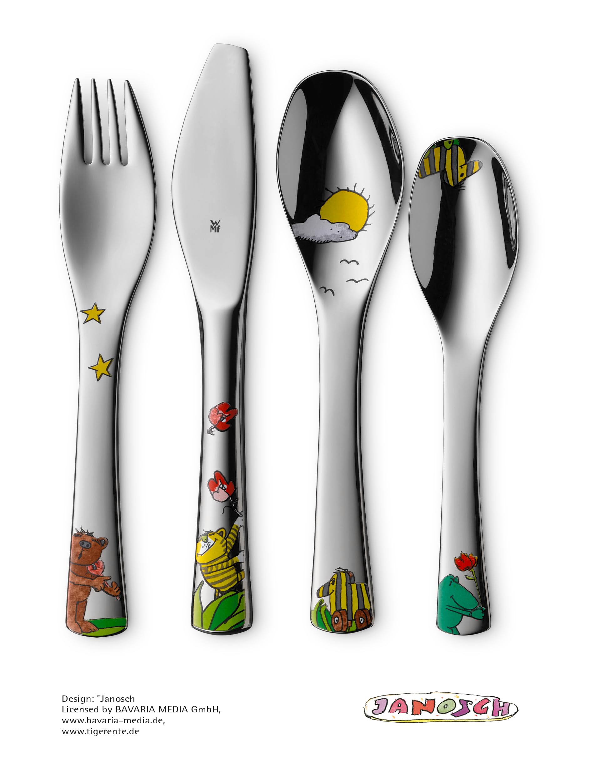 WMF Kindergeschirr Set Janosch Kindergeschirr Set 6-teilig mit Gravur – mit Namen – Porzellan Teller & Müsli-Schale mit Kinderbesteck – Kinder-Geschirrset für selbstständiges Essen ab 3 Jahren