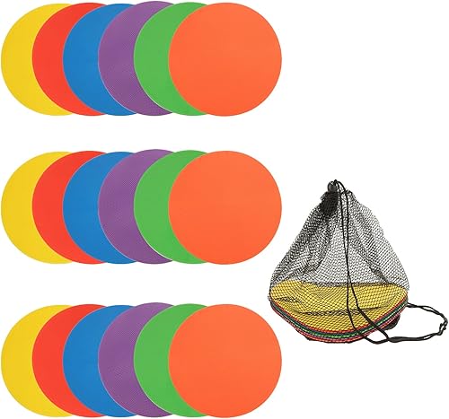 SHUESS 18 marcadores de punto de poliéster de 9 pulgadas con bolsa, 6 colores, marcadores de agilidad de goma antideslizantes, conos de campo plano