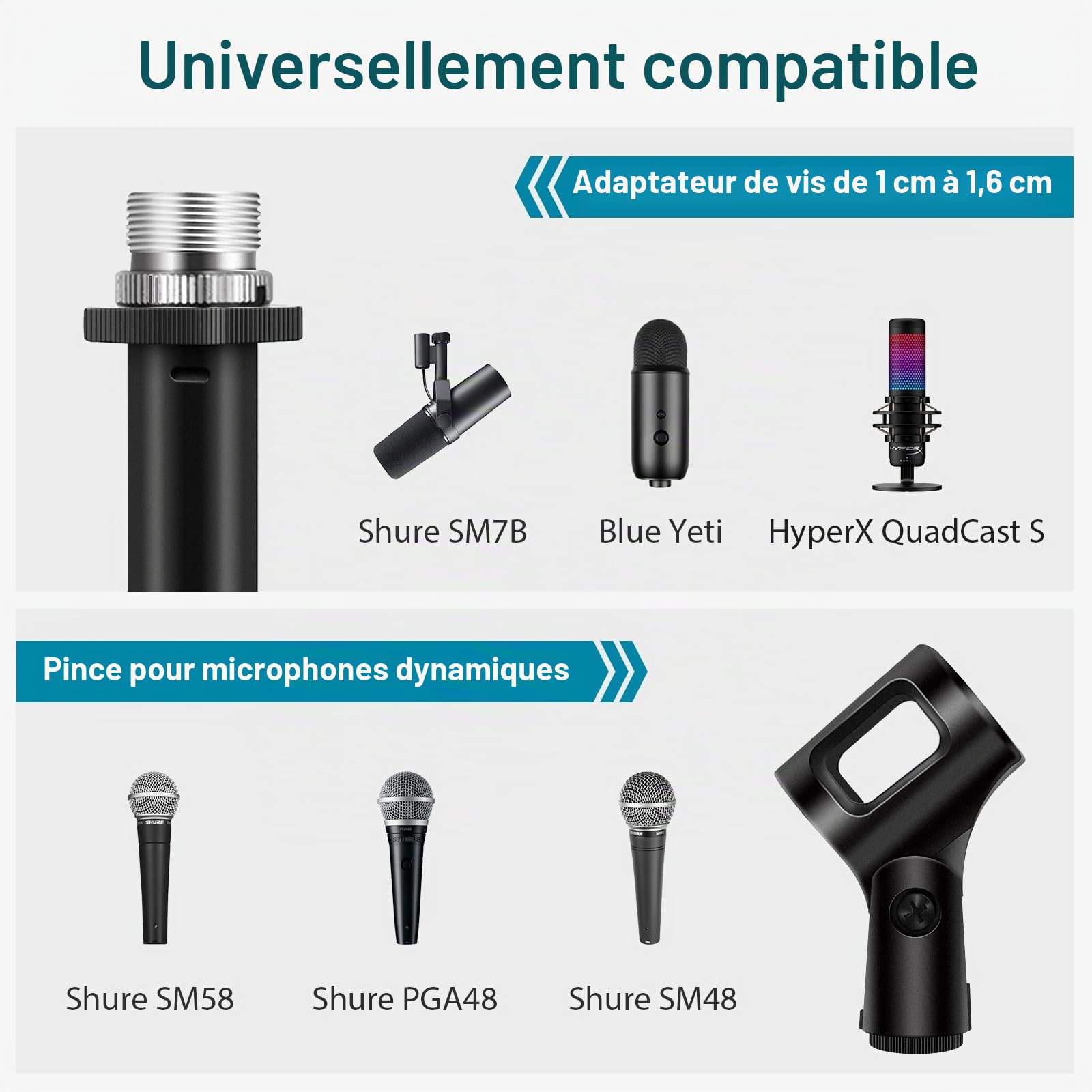 InnoGear Bras de microphone à profil bas, support de bras de microphone rotatif à 360°, bras de perche de microphone pliable pour Fifine AM8, K669B, Blue Yeti, HyperX QuadCast, SoloCast, AT2020 et