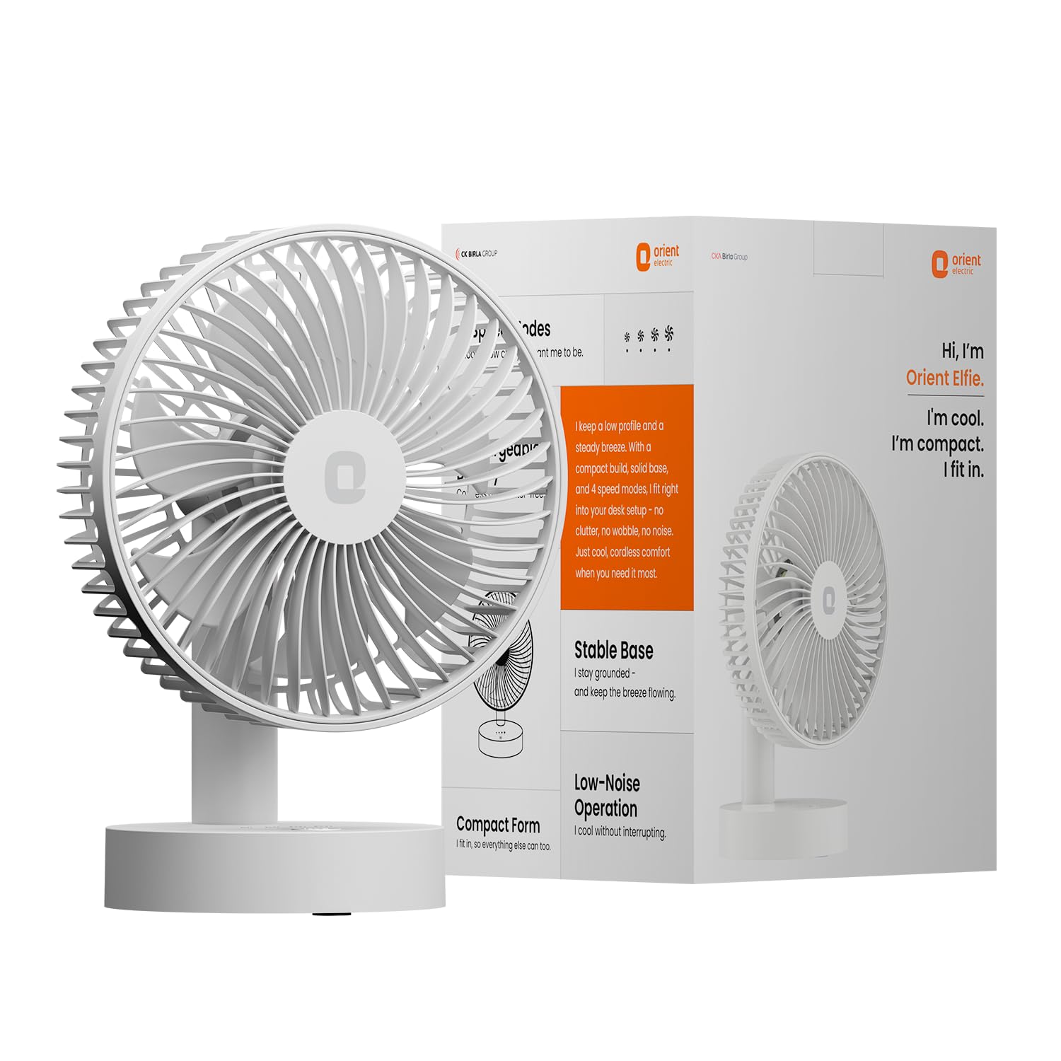 Orient Electric Elfie Rechargeable Personal Fan, White Cloud White - Image 1