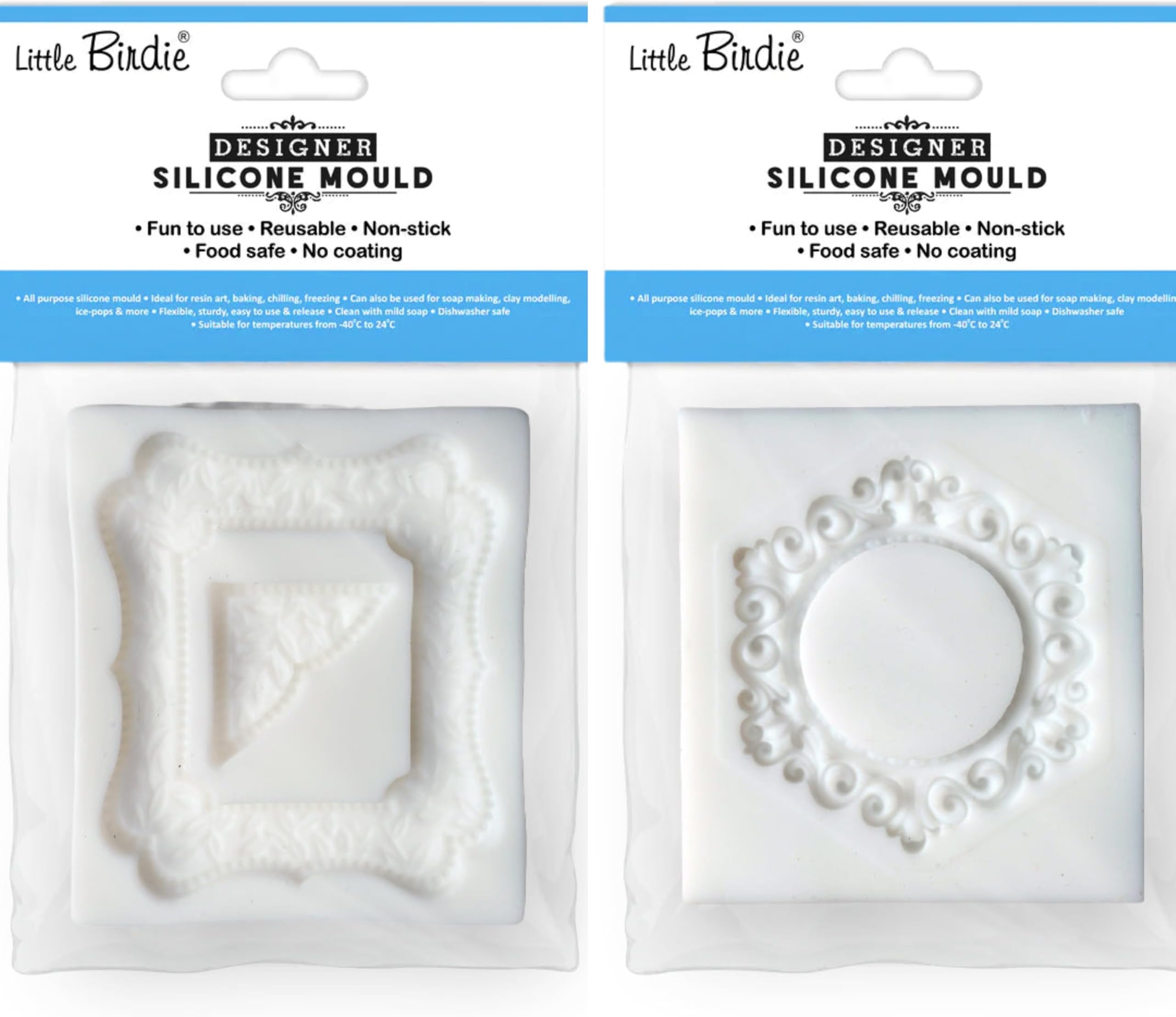 Silicone Mould Pack of 2 Swirl Circle Frame & Ornate Frame for Resin Art Clay Soap DIY Craft Projects