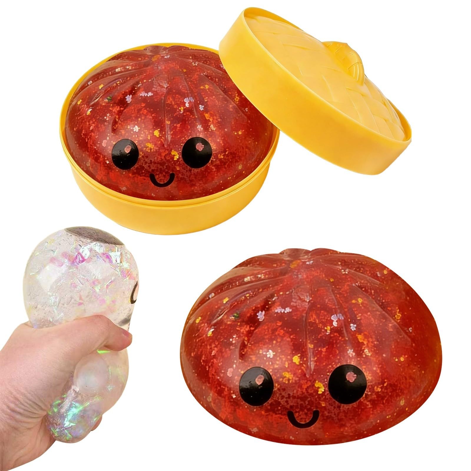 Dumpling Squishy Toys, Glitter Squishy Dumpling Toy Cute Rainbow Dumplings Soft Fidget Toy, Dough Ball Stress Relief Sensory Toys for Adults Kids Birthday Party Favor (Red) — image 1
